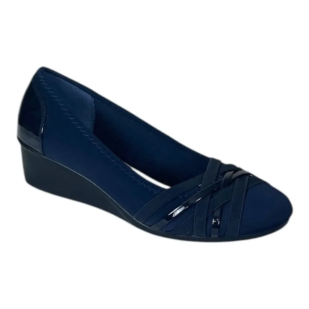Cliffs New Bowie Wedge Slip On Non Slip Sole Round Toe Navy Blue Women’s Size 8M